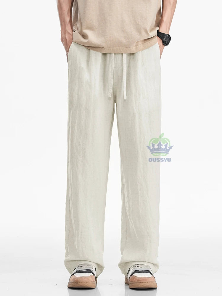 Man's Casual Pants Men Elastic Waist Baggy Straight Wide Leg Jogger Breathable Trouser