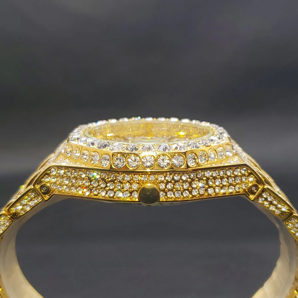 Quartz Watches For Men Octagonal Case Luxury Diamond Men's Watch