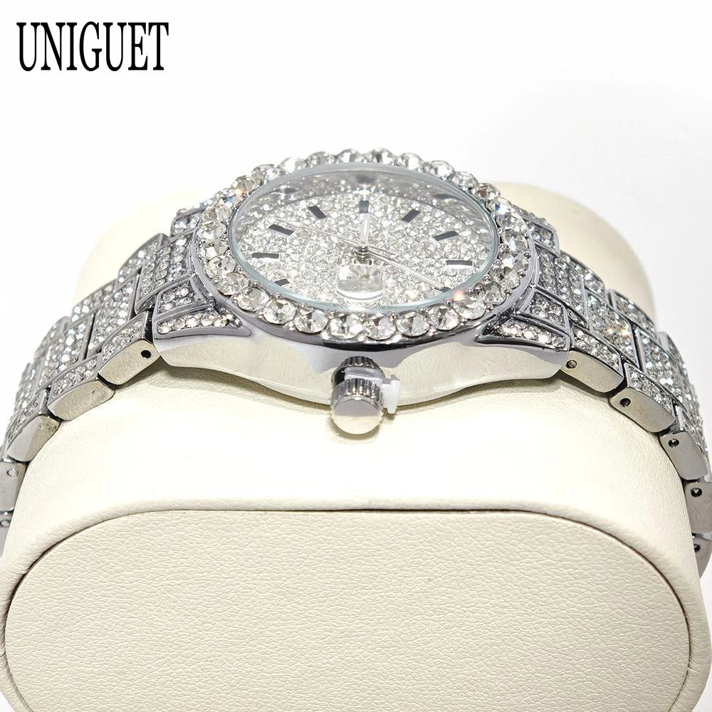 Fashion Gold Watches Women Luxury Stainless Steel Elegant Iced Diamond Jewelry