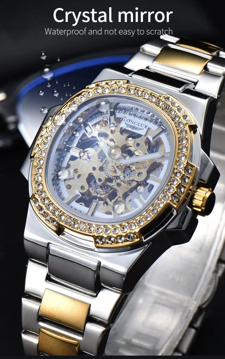 LONGLUX automatic man watch luxury stainless steel mechanical