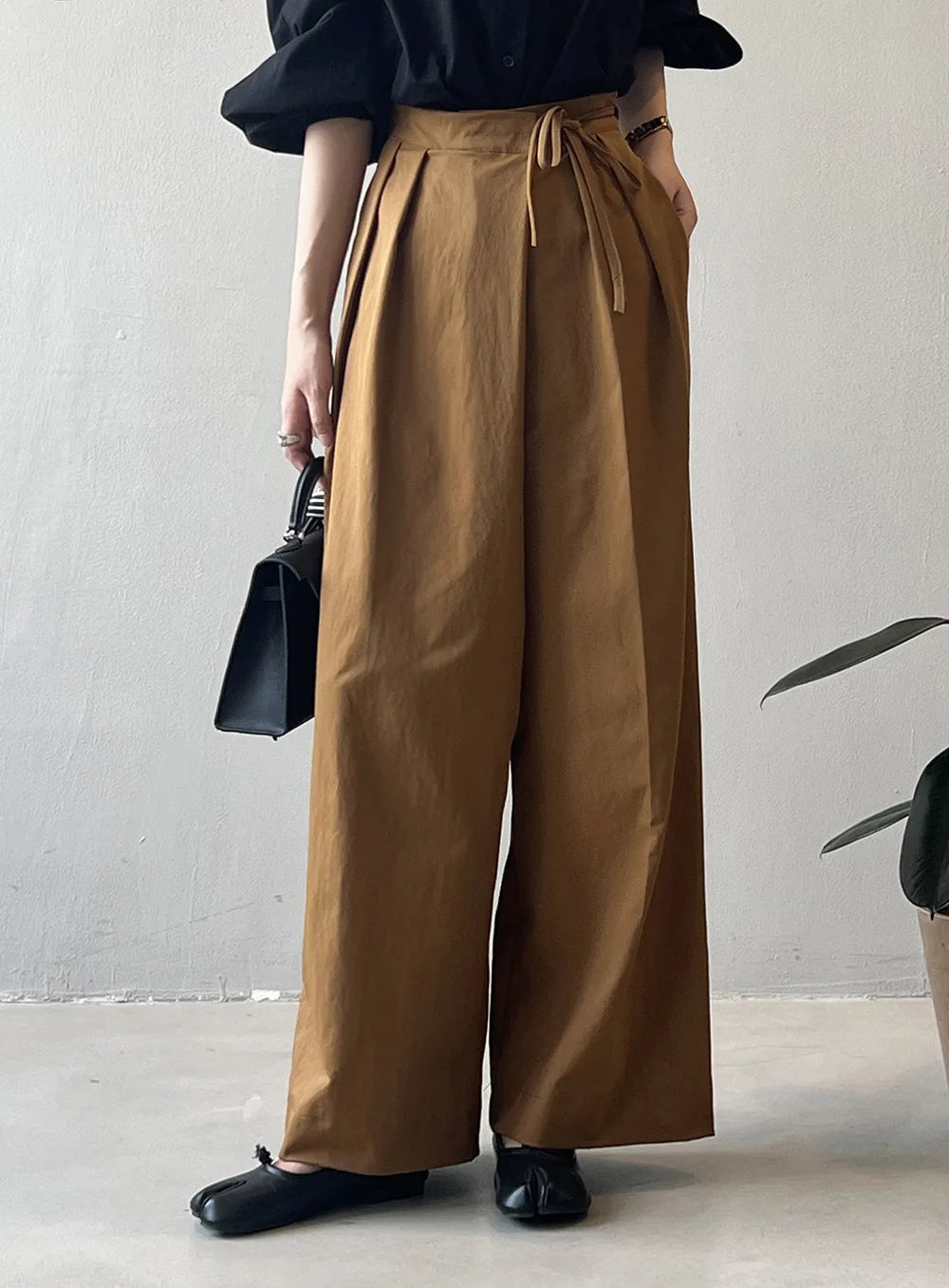 Women Casual Wide Leg High Waist Pants Fashion Clothes Black Brown Pants Female
