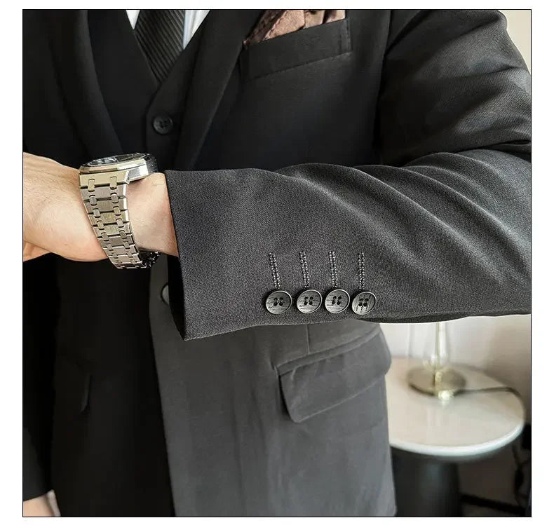 Black Mens Office Suit 3 Piece, Fashion Slim Fit Jackets and Vest with Trousers