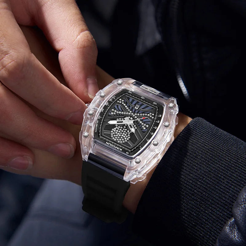 Aa fantastic watch, barrel shaped skull shaped transparent quartz watch
