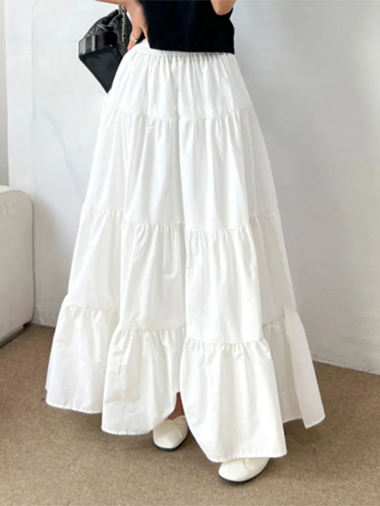 ZANZEA Women Casual Tiered Maxi Skirt Korean Fashion Elastic