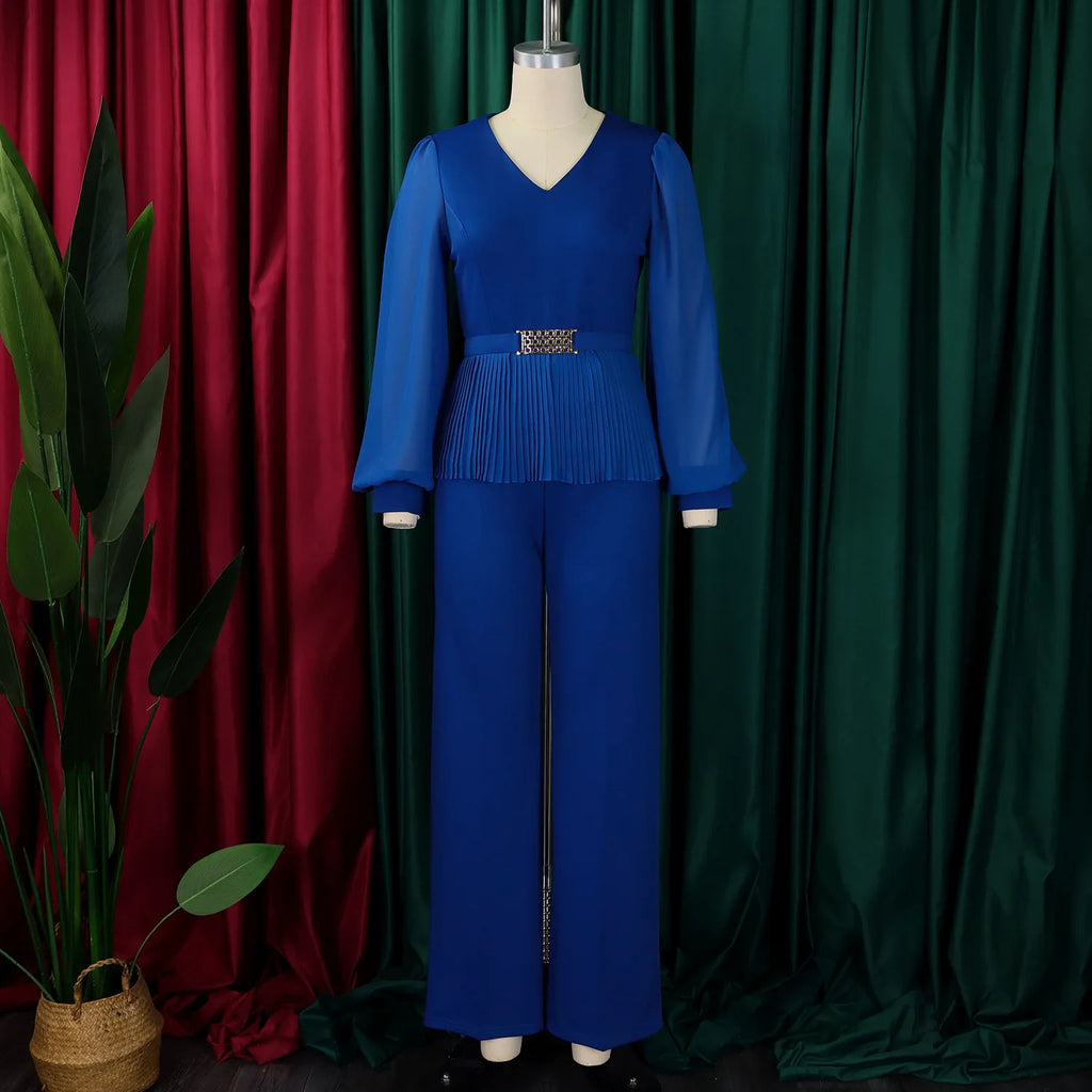 Suit Women High Waist Big Pants Set Lady Office Large Pantsuit