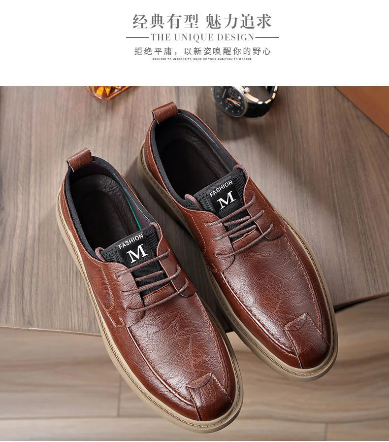 Men's Genuine Leather Shoes Work Boots Business Casual Warm and Comfortable Loafers