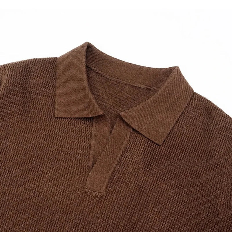 VOODIEX Autumn New Casual Knit Polo Shirts Men Fashionable Long Sleeve