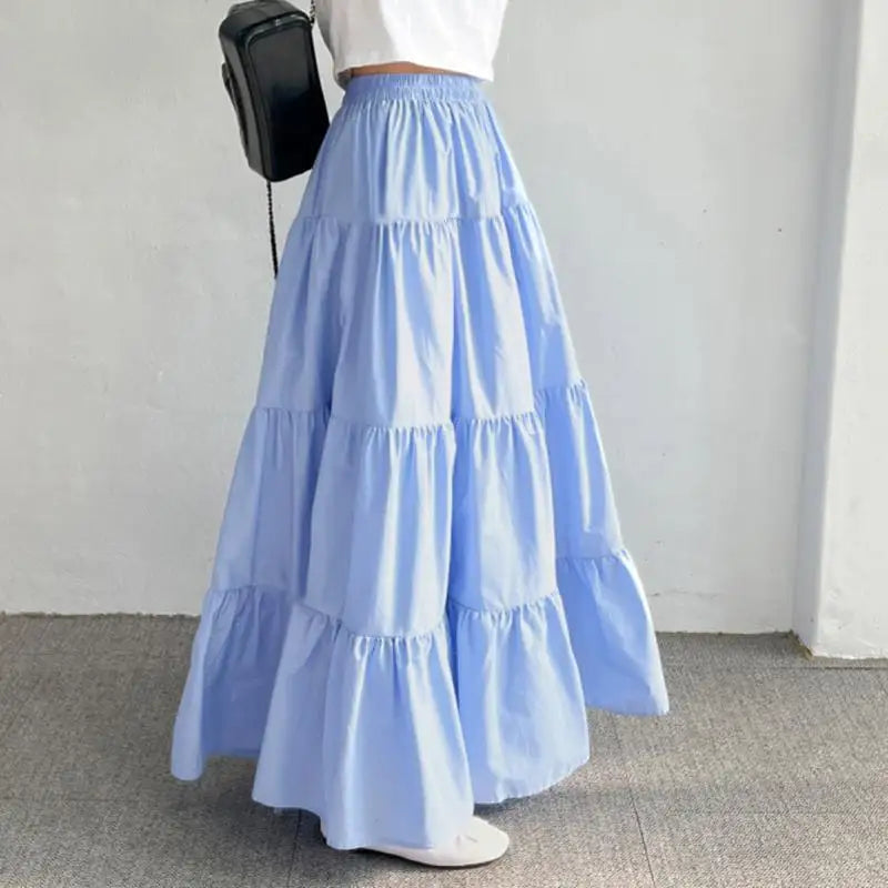 ZANZEA Women Casual Tiered Maxi Skirt Korean Fashion Elastic