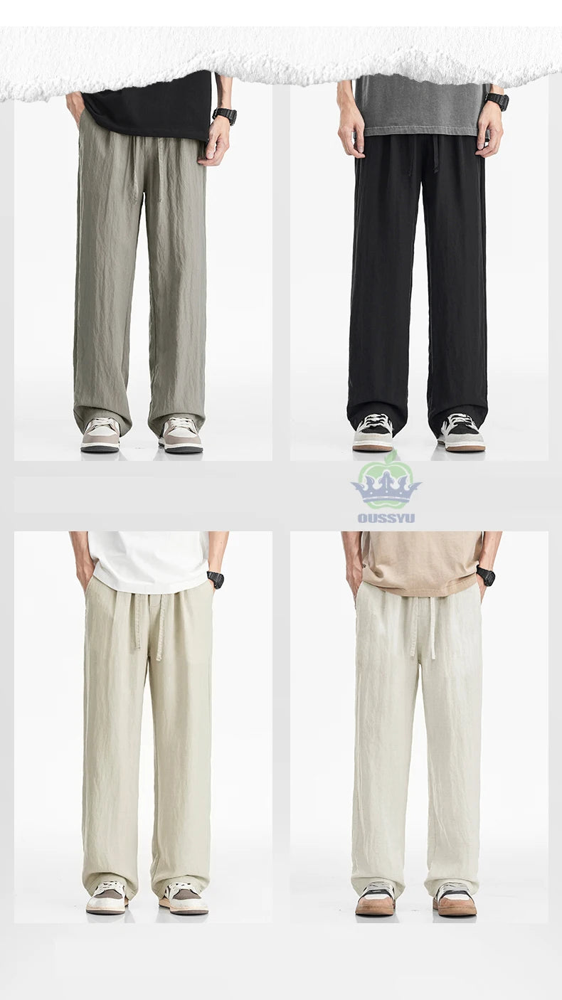 Man's Casual Pants Men Elastic Waist Baggy Straight Wide Leg Jogger Breathable Trouser