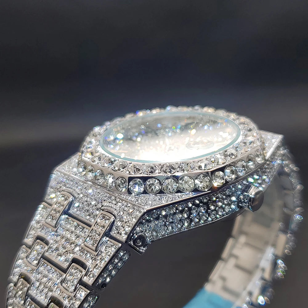 Quartz Watches For Men Octagonal Case Luxury Diamond Men's Watch