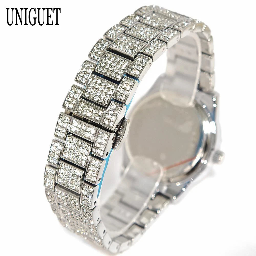 Fashion Gold Watches Women Luxury Stainless Steel Elegant Iced Diamond Jewelry