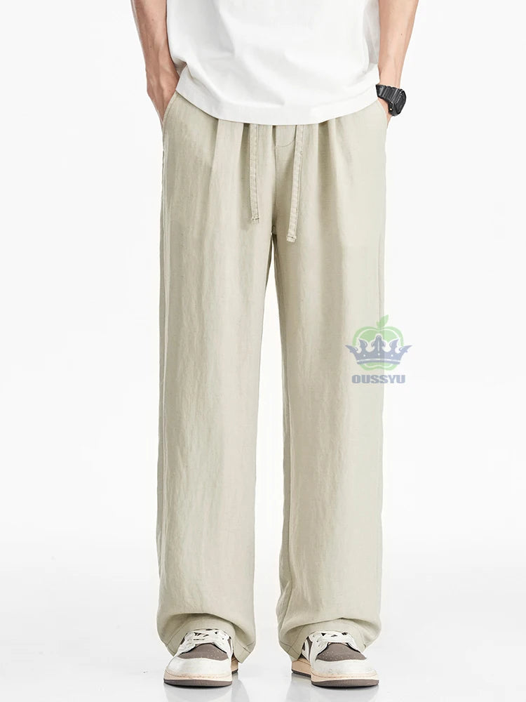 Man's Casual Pants Men Elastic Waist Baggy Straight Wide Leg Jogger Breathable Trouser