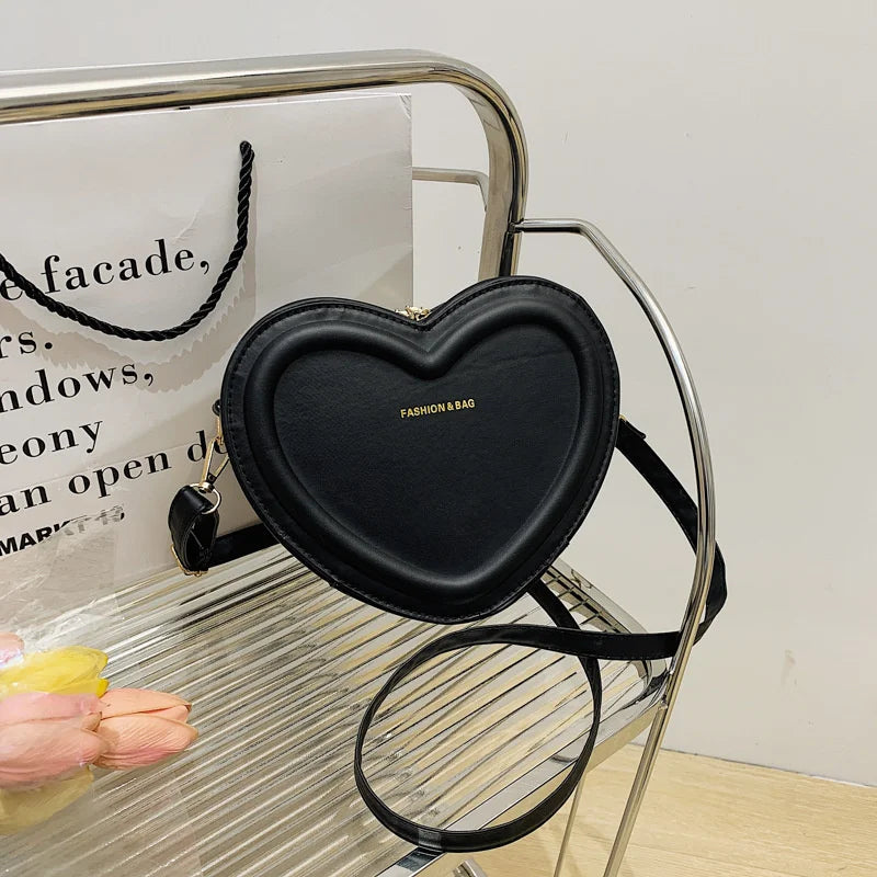 Solid Color Pu Leather Shoulder Bags Heart Shape Crossbody