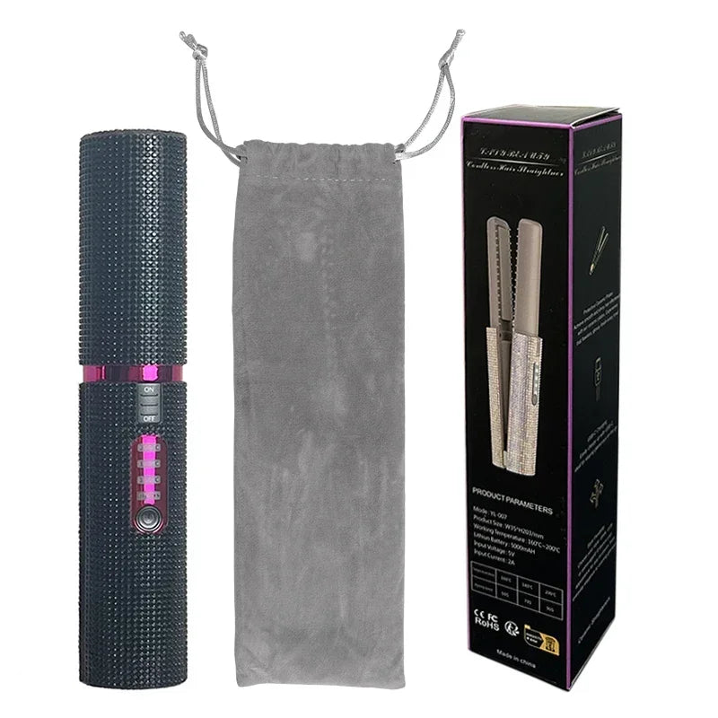Electric USB Hair Straightener Curler Fashion Colored Diamond Design Wireless