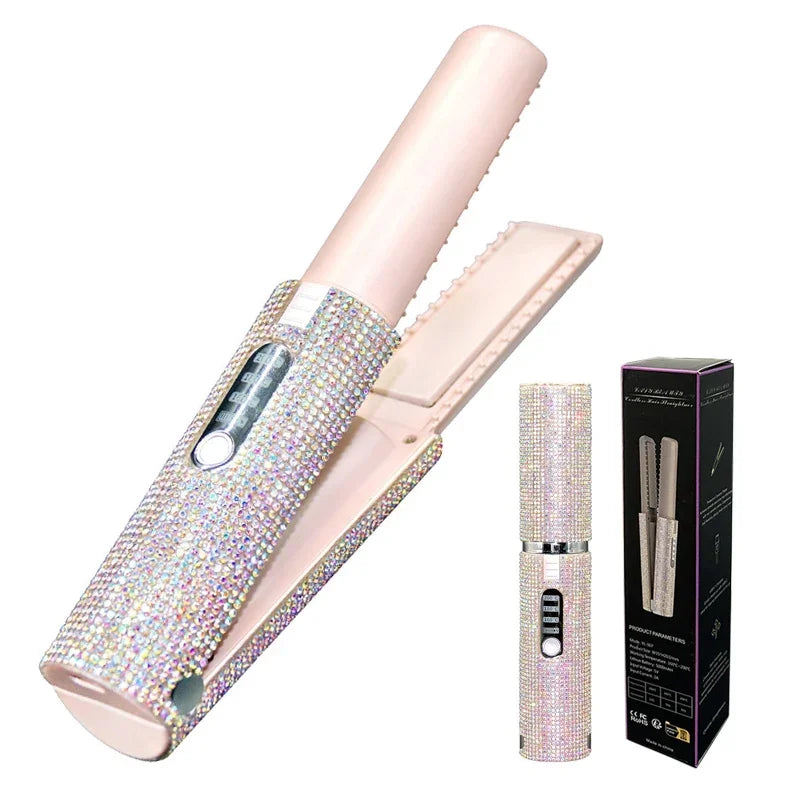 Electric USB Hair Straightener Curler Fashion Colored Diamond Design Wireless