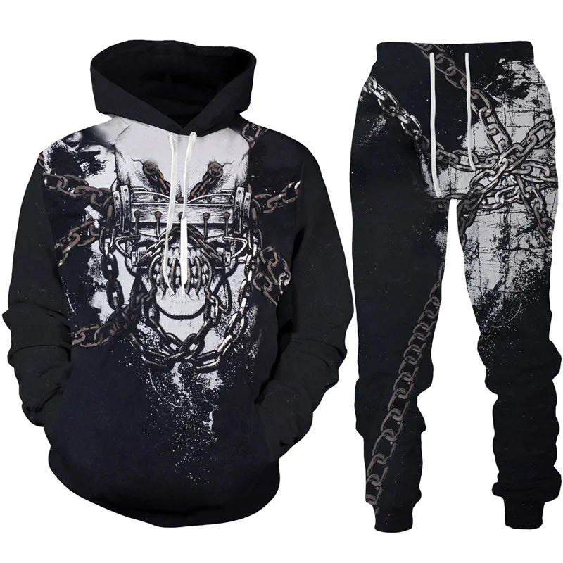 Men Hoodie & SET Tracksuit Gothic Skull Tattoo 3D Printed Fashion