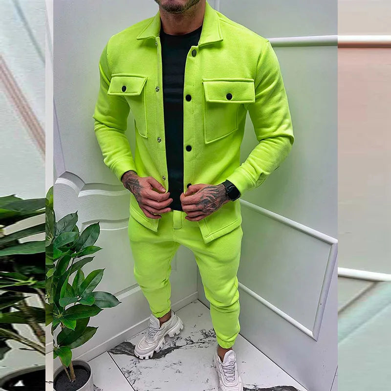 Men Set Autumn Fashion Jacket and Pants Two Piece Set Men's Suits