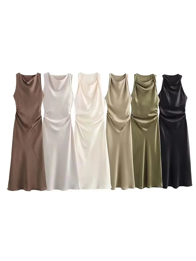 Satin Long Dresses for Women Slip Midi Dress Woman Evening Party