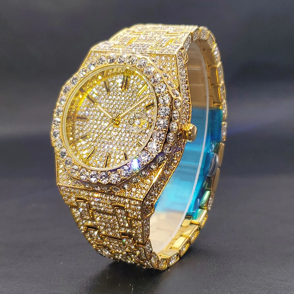 Quartz Watches For Men Octagonal Case Luxury Diamond Men's Watch