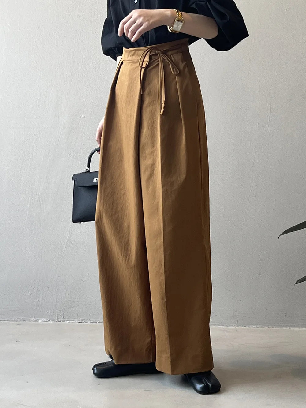 Women Casual Wide Leg High Waist Pants Fashion Clothes Black Brown Pants Female