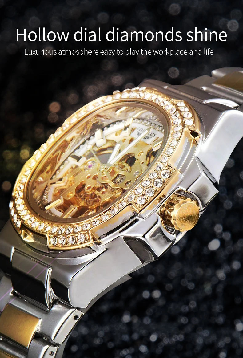 LONGLUX automatic man watch luxury stainless steel mechanical