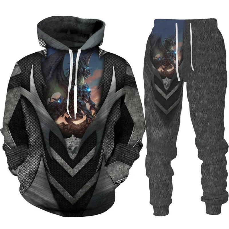 Men Punk Hoodie Suit Skull 3D Print Tracksuit/Pants Goth Skeletons Pullover