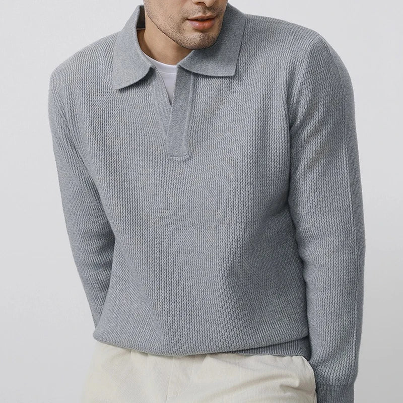 VOODIEX Autumn New Casual Knit Polo Shirts Men Fashionable Long Sleeve