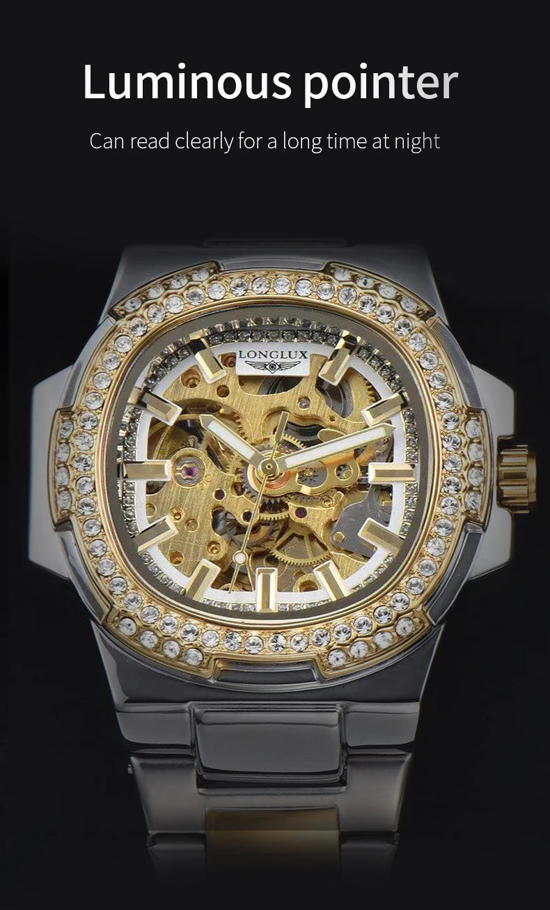 LONGLUX automatic man watch luxury stainless steel mechanical
