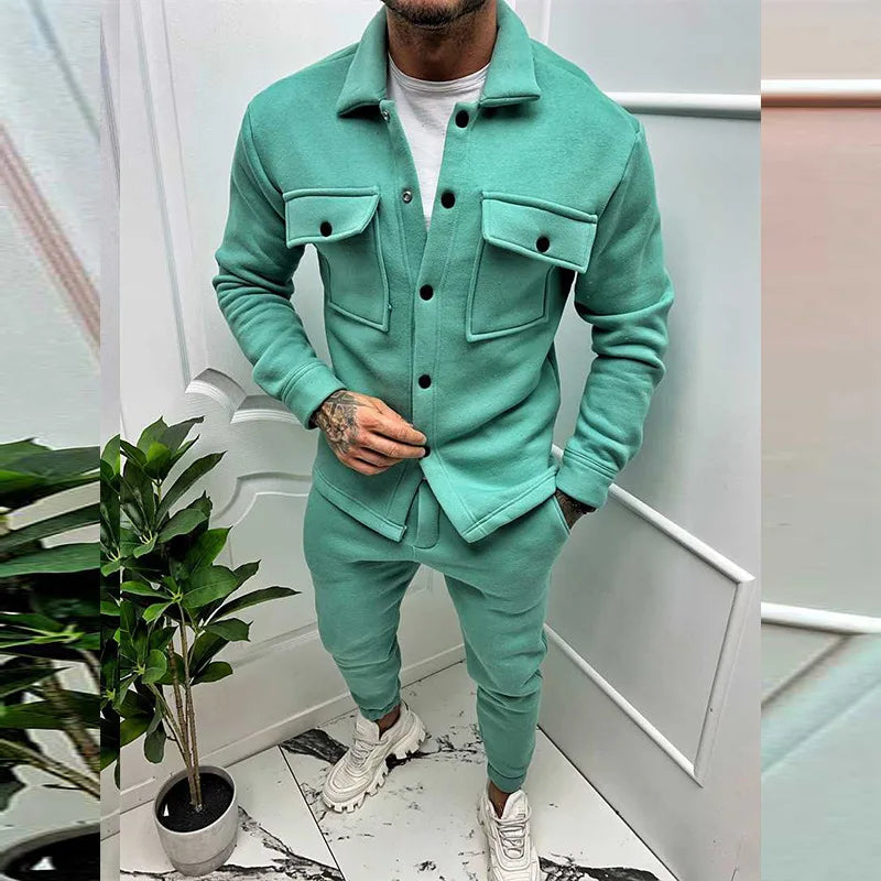 Men Set Autumn Fashion Jacket and Pants Two Piece Set Men's Suits