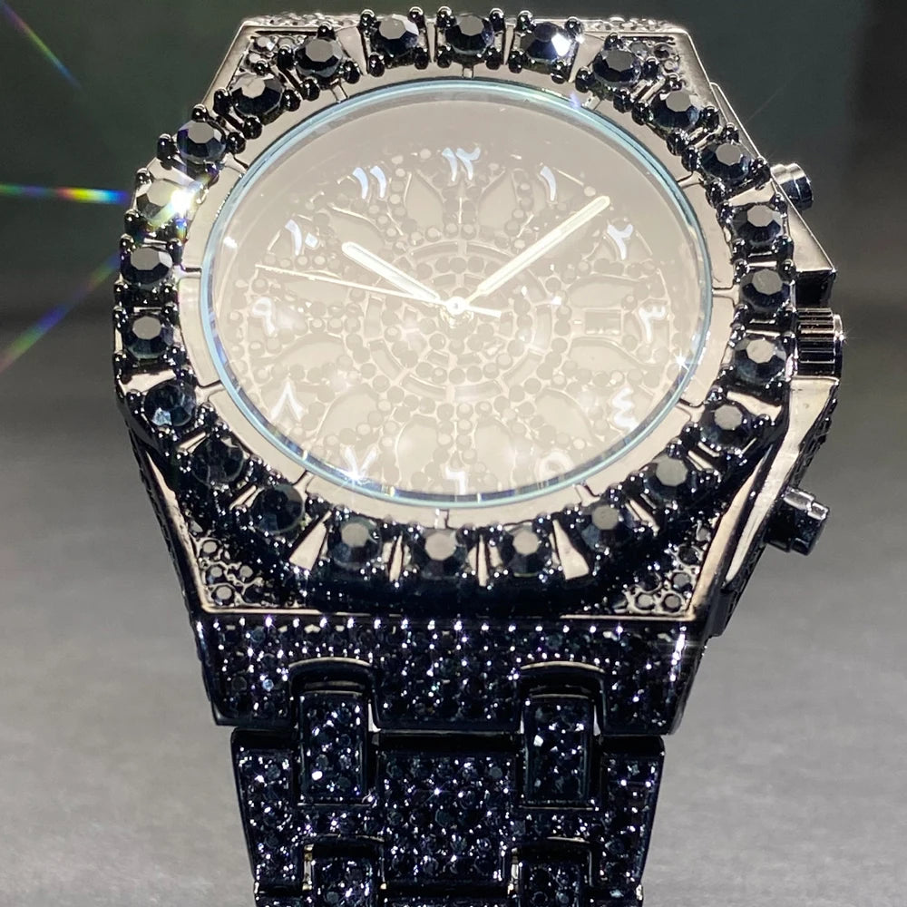 Luxury Gold Men Watch Waterproof Stainless Steel Iced Bracelet Full Diamond
