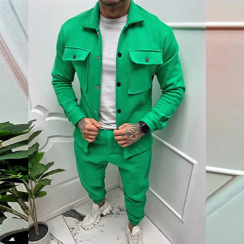 Men Set Autumn Fashion Jacket and Pants Two Piece Set Men's Suits