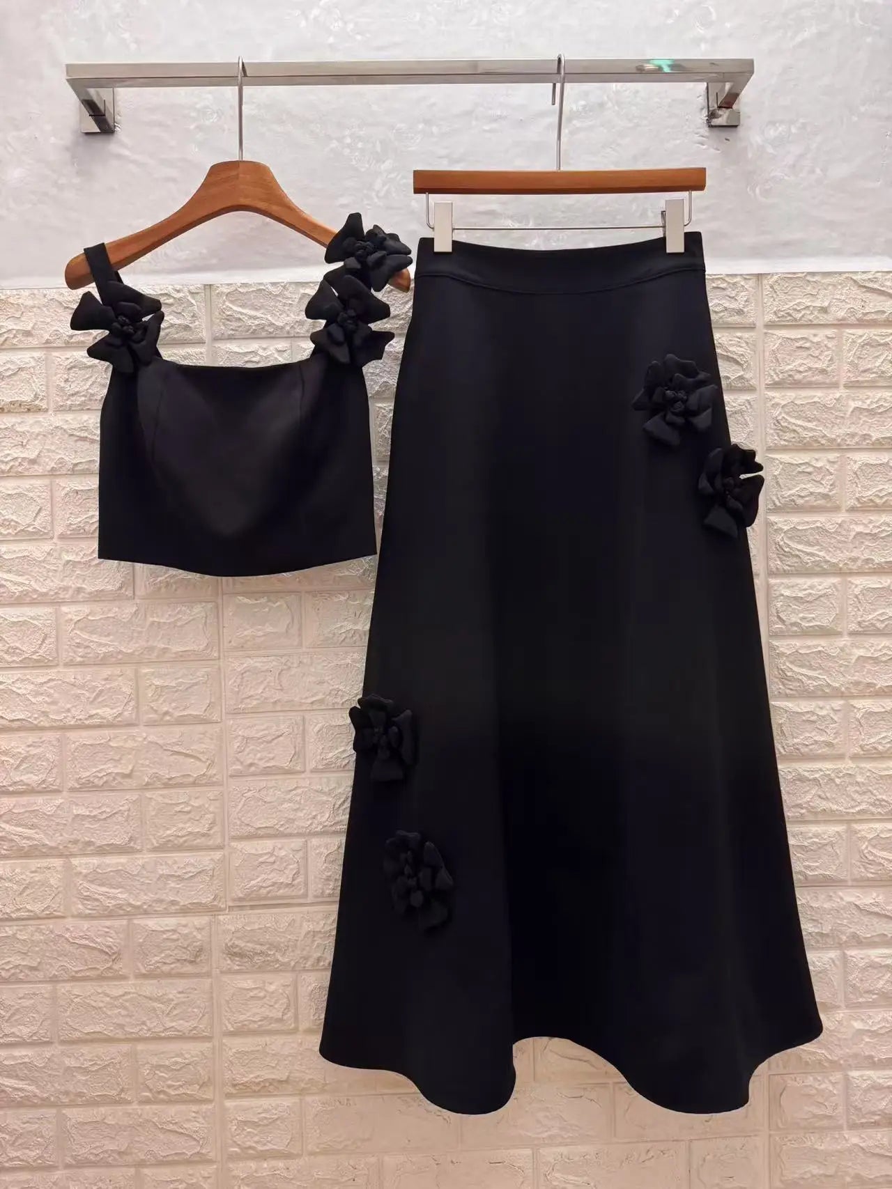 Two Piece Set for Women Square Neck Sleeveless Vest High Waist Skirt Sets Female