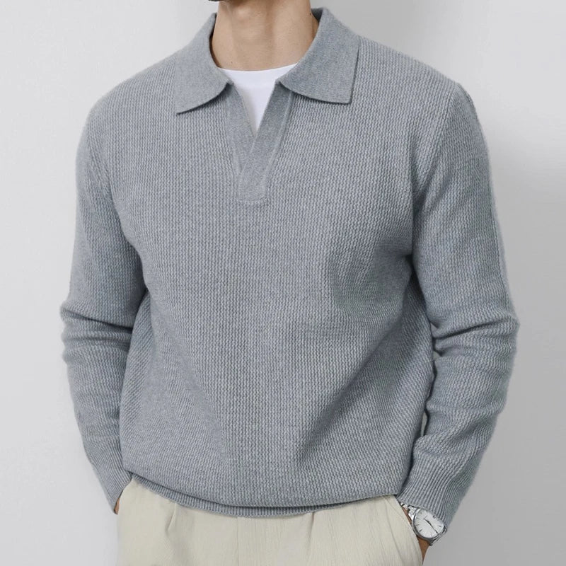 VOODIEX Autumn New Casual Knit Polo Shirts Men Fashionable Long Sleeve