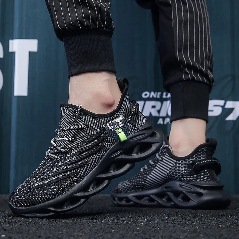 YRZL Men Sports Running Black Jogging Shoes Casual Sneakers Outdoor Breathable