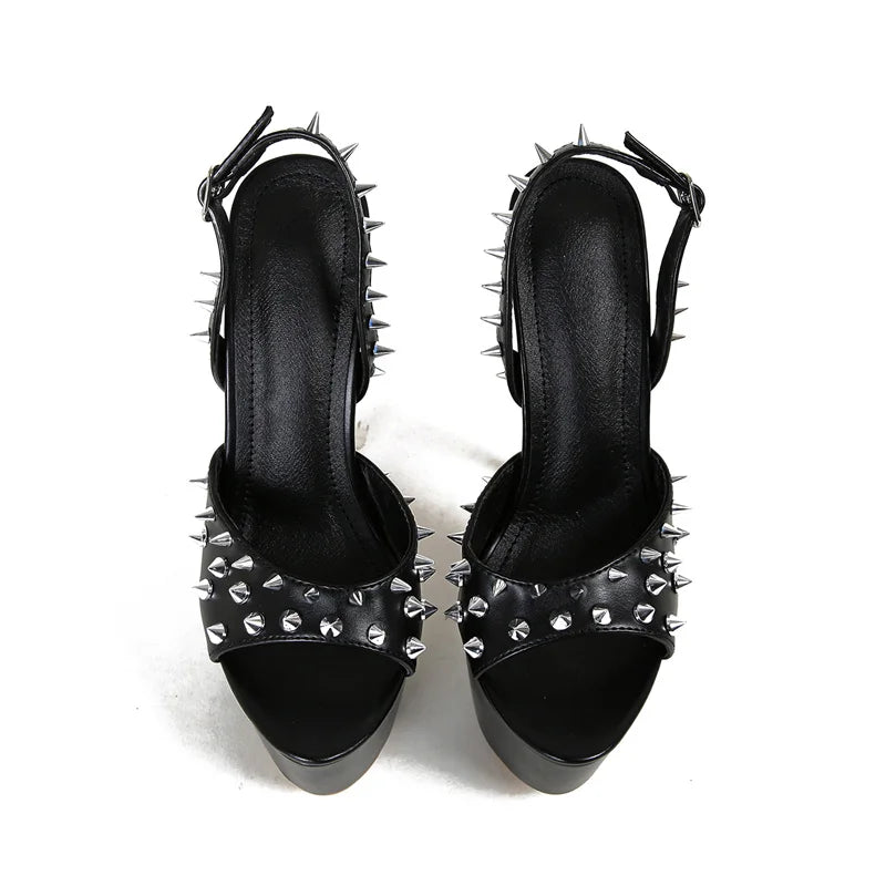 Women Wedding Fashion Design Metal Rivet Back Buckle Strap Platform Sandals