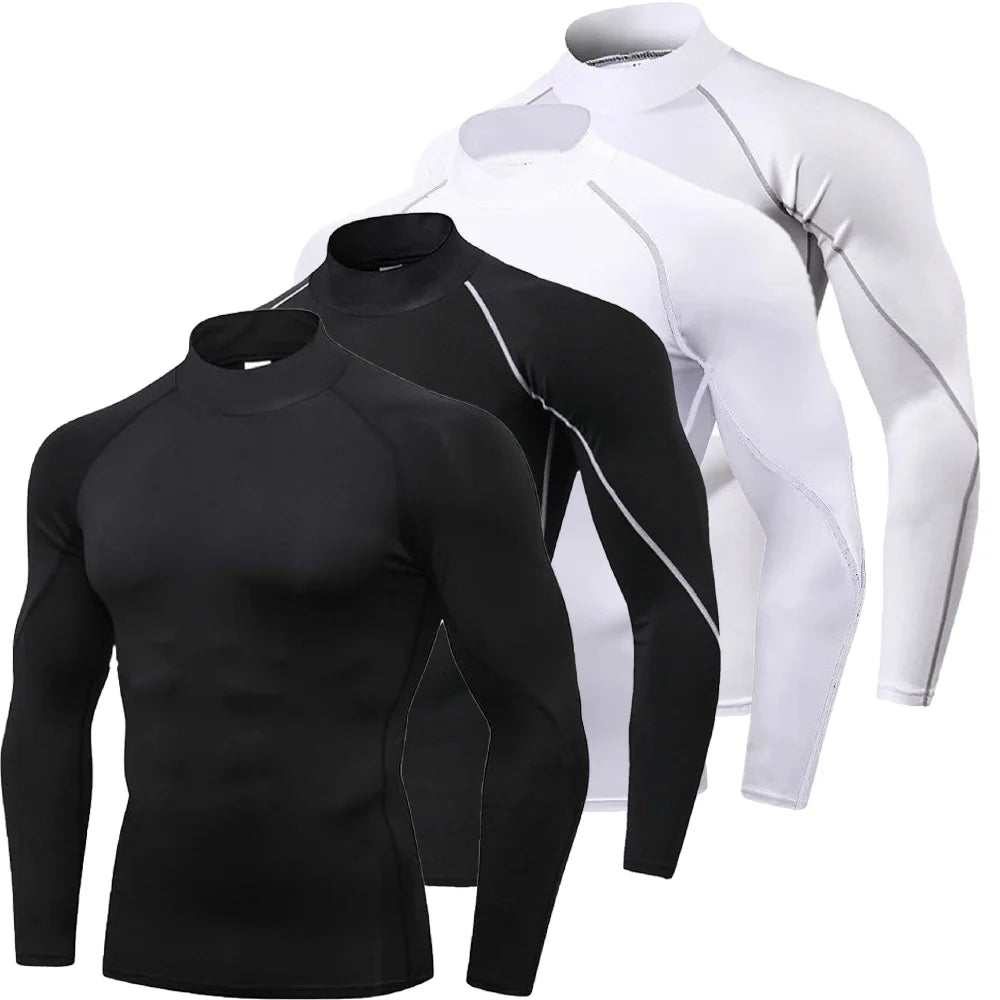 Men's Workout Compression Shirt Quick Dry Running T-shirt Turtleneck Long Sleeve