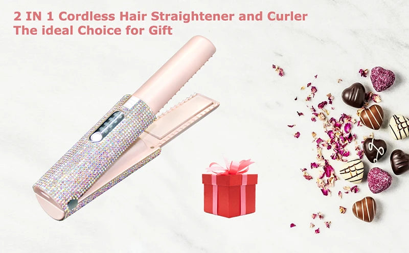 Electric USB Hair Straightener Curler Fashion Colored Diamond Design Wireless