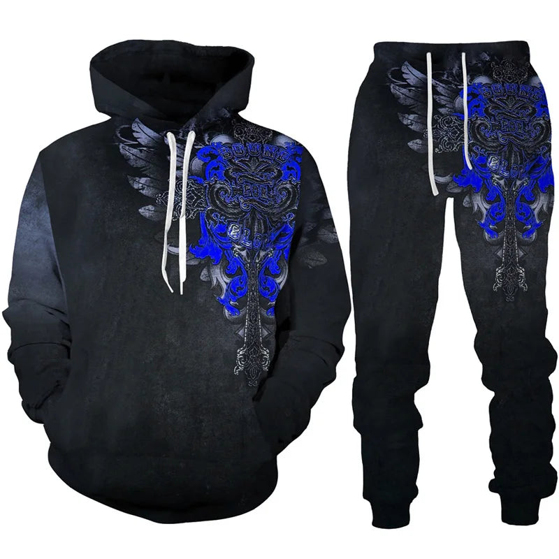 Men Hoodie & SET Tracksuit Gothic Skull Tattoo 3D Printed Fashion
