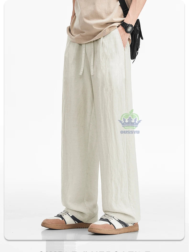 Man's Casual Pants Men Elastic Waist Baggy Straight Wide Leg Jogger Breathable Trouser