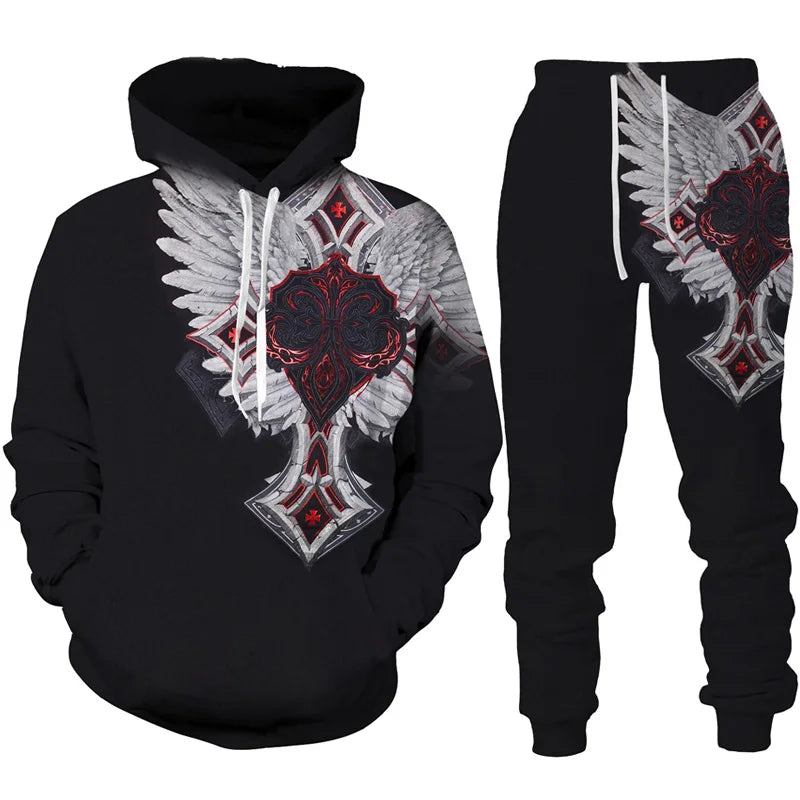 Men Hoodie & SET Tracksuit Gothic Skull Tattoo 3D Printed Fashion