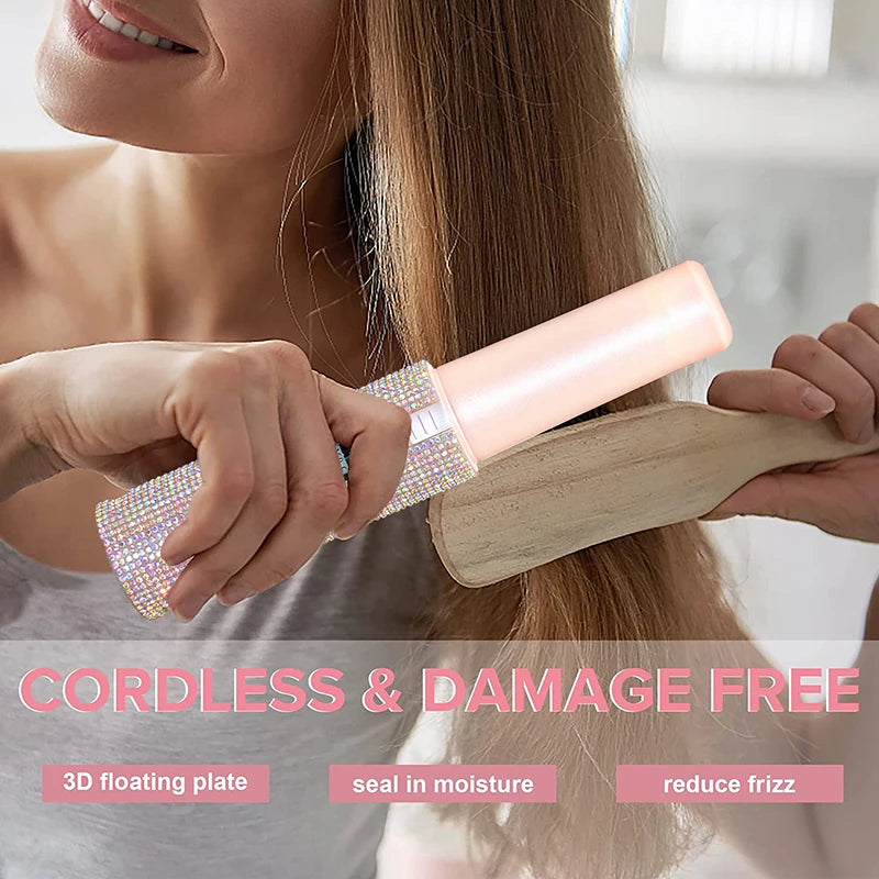 Electric USB Hair Straightener Curler Fashion Colored Diamond Design Wireless