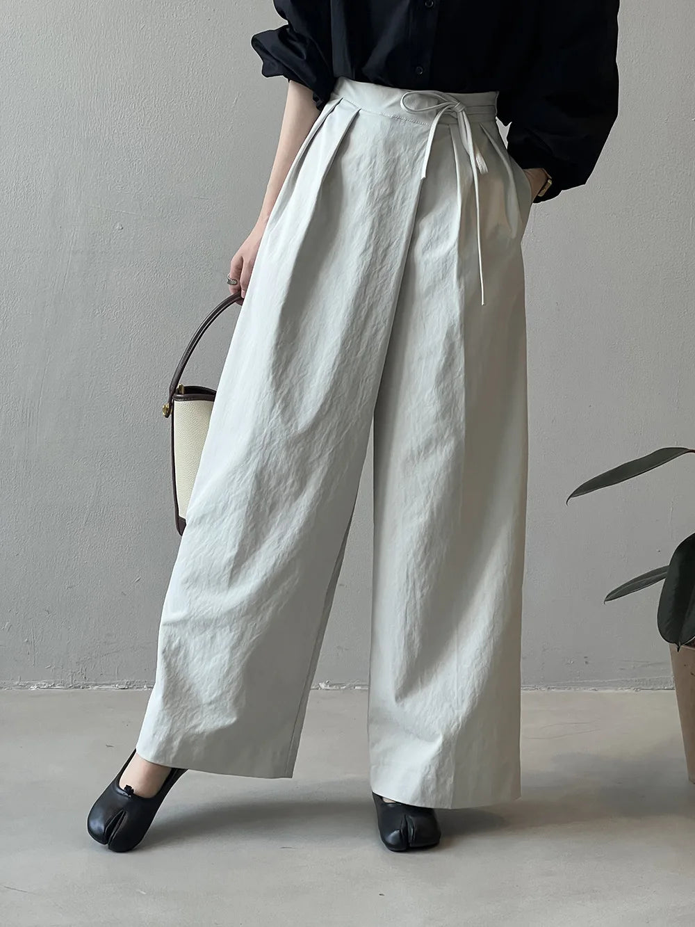 Women Casual Wide Leg High Waist Pants Fashion Clothes Black Brown Pants Female