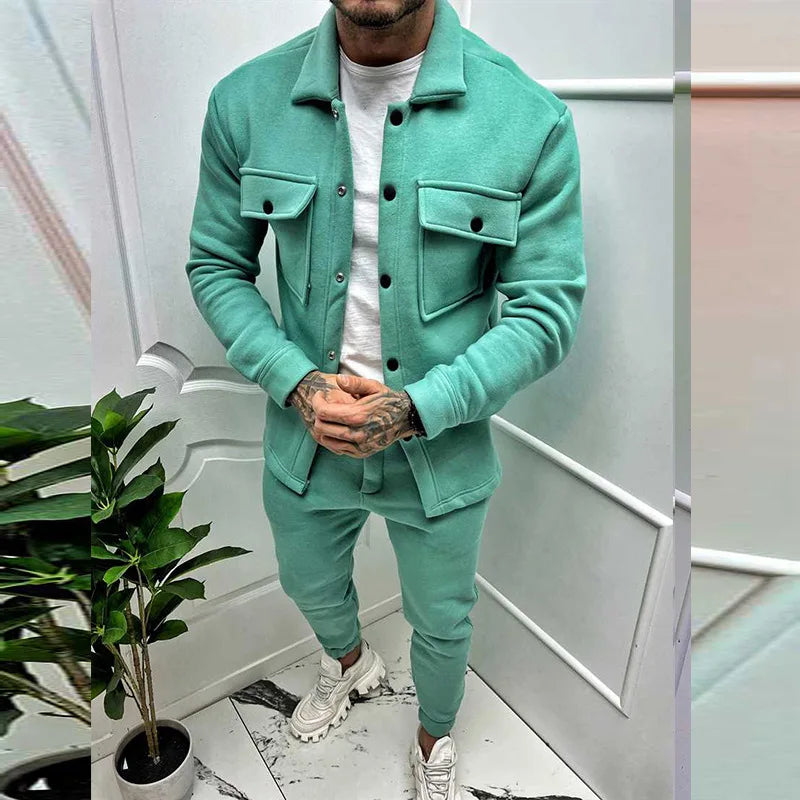 Men Set Autumn Fashion Jacket and Pants Two Piece Set Men's Suits