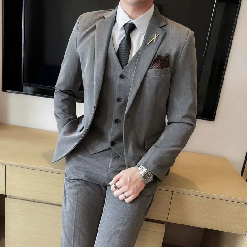 Black Mens Office Suit 3 Piece, Fashion Slim Fit Jackets and Vest with Trousers