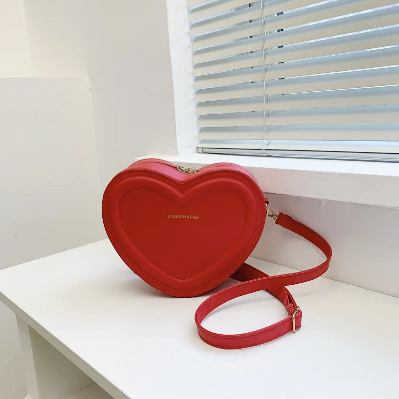 Solid Color Pu Leather Shoulder Bags Heart Shape Crossbody