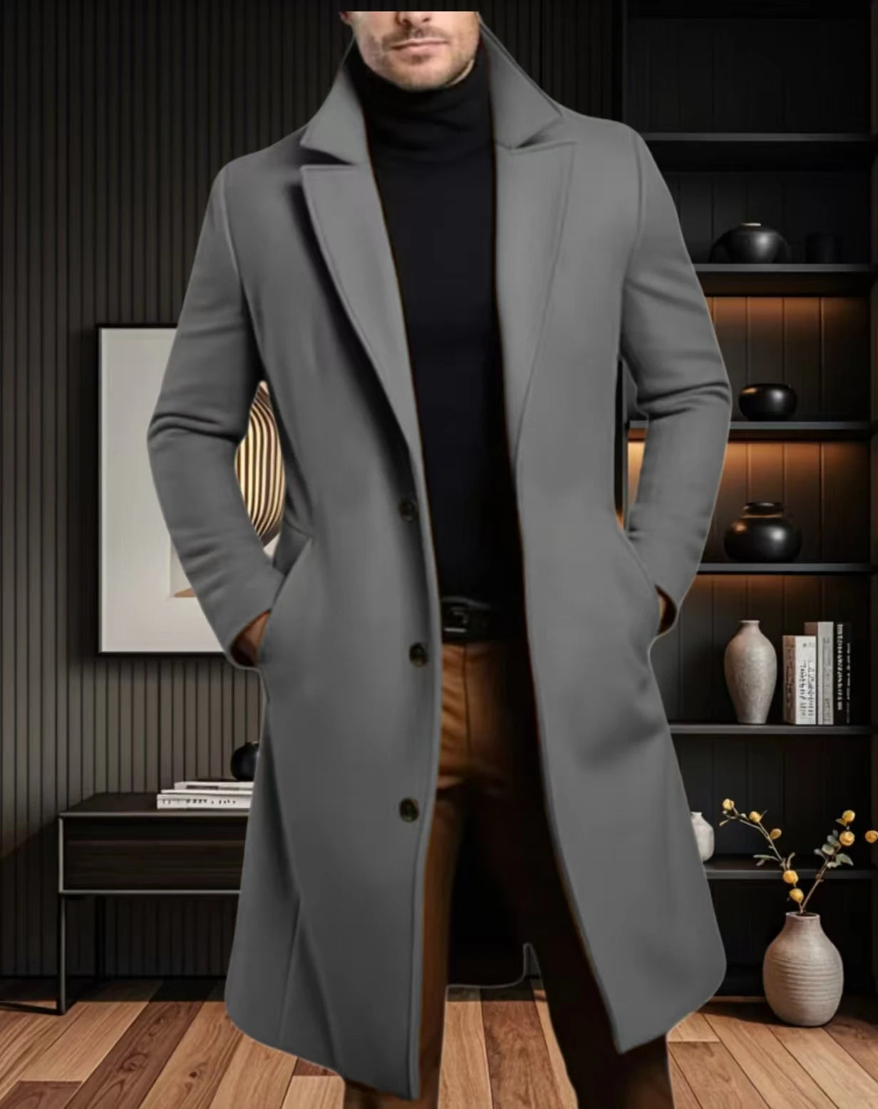 Men Coat Stylish Warm and Comfortable Black Trench