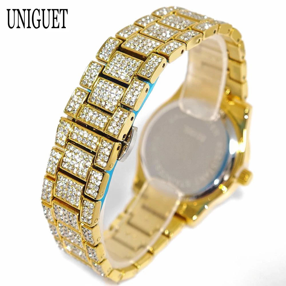 Fashion Gold Watches Women Luxury Stainless Steel Elegant Iced Diamond Jewelry