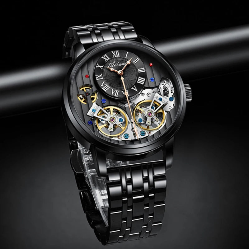 AILANG Top Brand Luxury Watch Men Automatic Luminous Black Clock Men