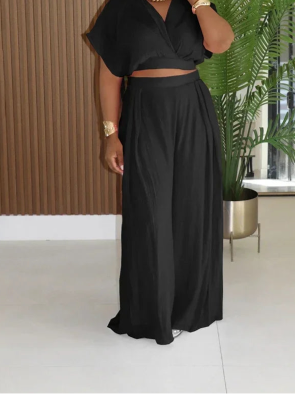 2 Piece Set for Woman Outfit Summer Clothes Holiday Crop Top and Wide Leg Pants