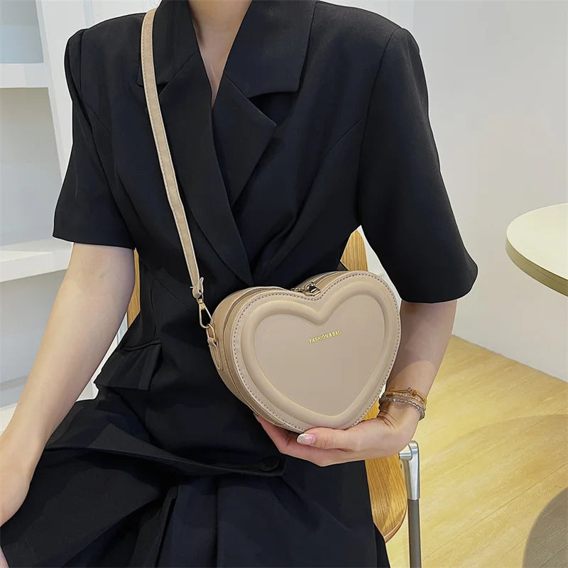 Solid Color Pu Leather Shoulder Bags Heart Shape Crossbody